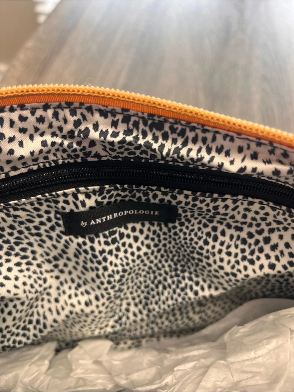 Anthropologie Mustard Leopard-Print  lined Cosmetic Pouch Toiletry Zipper Vegan